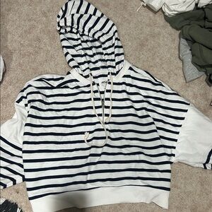 American Eagle Outfitters Navy and White Striped Hoodie